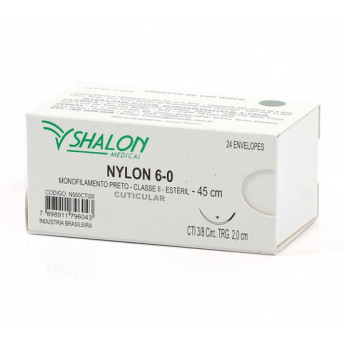 Fio de sutura nylon 6 - 0 ag 20 cx com 24 - shalon