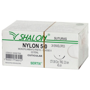 Fio de sutura nylon 5 - 0 ag 20 cx com 24 - shalon