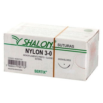 Fio de sutura nylon 3 - 0 ag 20 cx com 24 - shalon